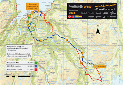 Offroad Finnmark 150 kilometrin reitti kartalla