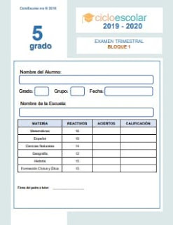 Examen Trimestral Quinto grado 2019-2020