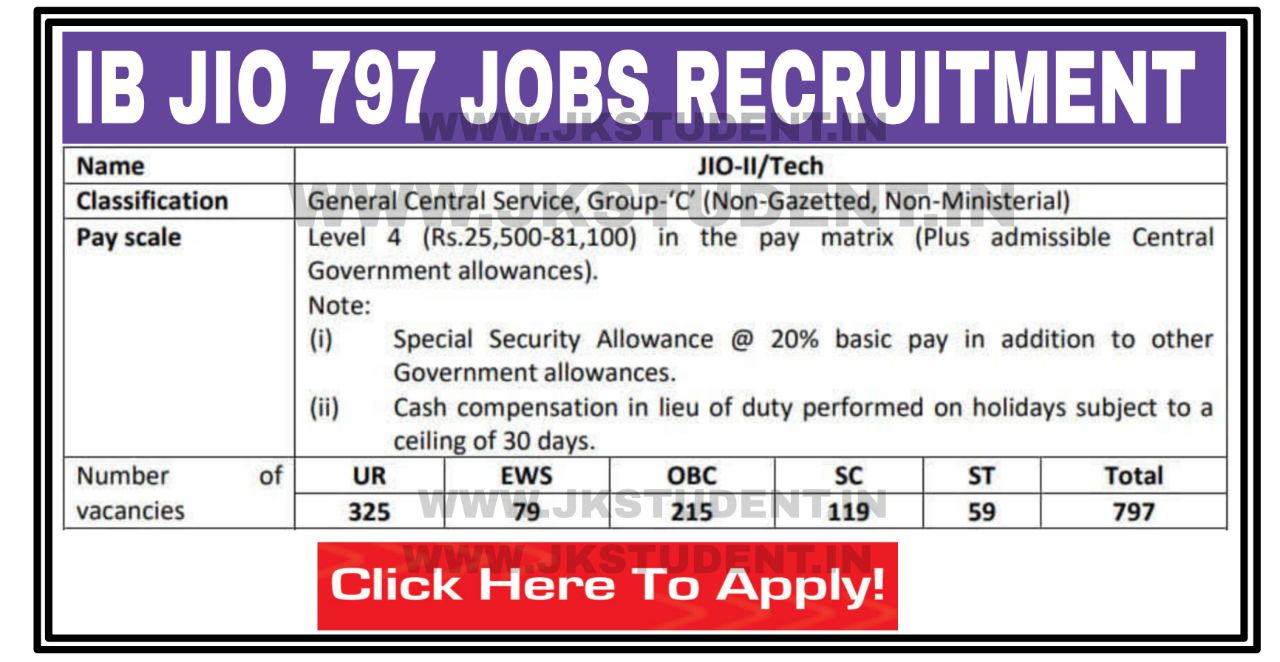 Jobs, govt jobs , central govt jobs , ib jio jobs, ib jobs, ib 797 jobs, ib jobs salary