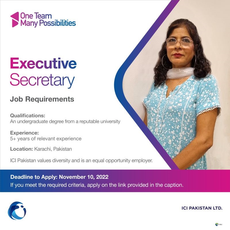 ICI Pakistan Ltd. is hiring an Executive Secretary