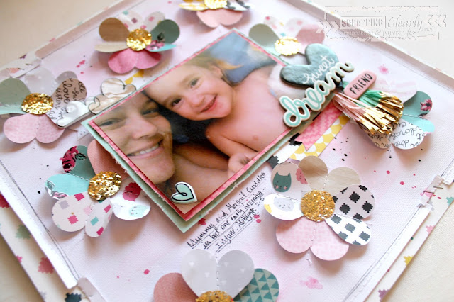 "Sweet Dreams" layout by Bernii Miller for Scrapping Clearly using the Crate Paper - Cute Girl collection.