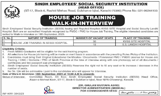 SESSI Hospital Jobs 2023 – Walk In interview