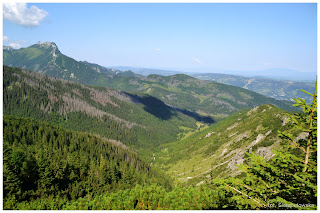 Widok na Giewont i Dolinę Jaworzynki z Przełęczy Między Kopami