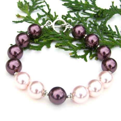 glowing purple and pink swarovski pearl bracelet gift for women