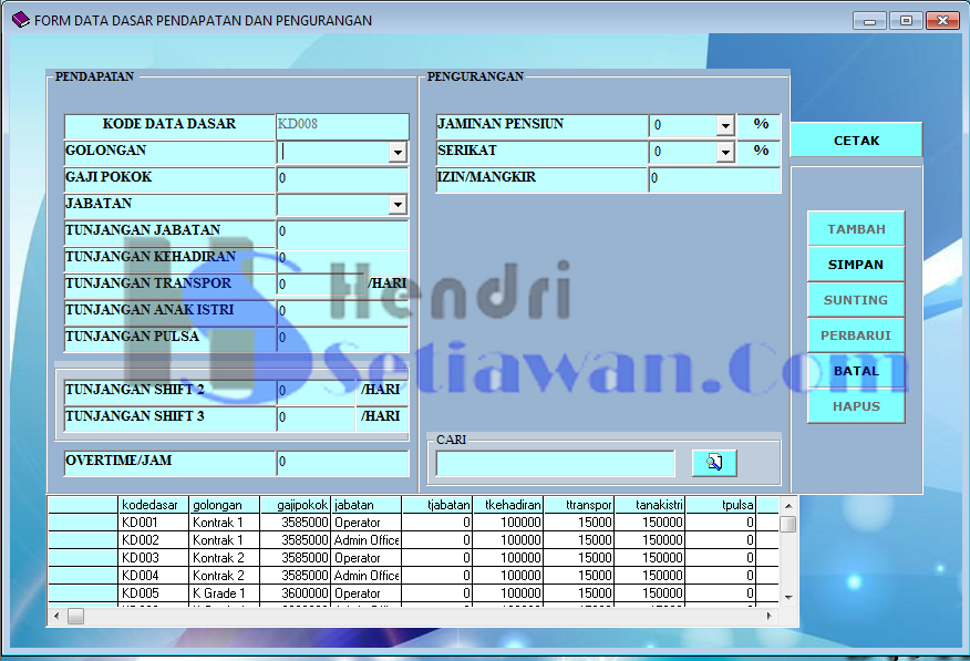 Source code aplikasi: Contoh Program Aplikasi Penggajian 