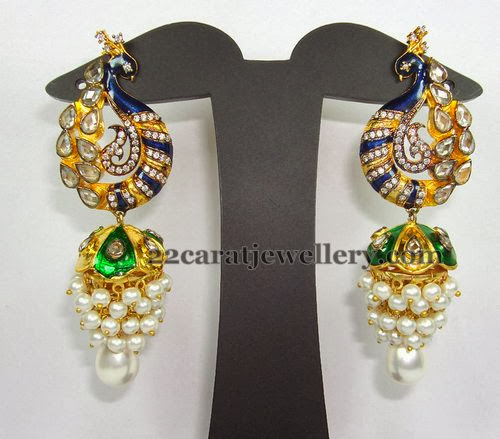 Meena Work Pearls Jhumkis