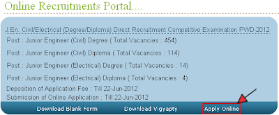 Rajasthan PWD JE Recruitment 2012 Online Form