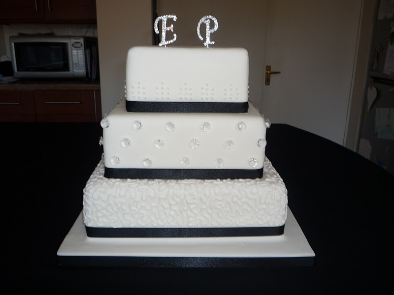 Black and White Square wedding cake with diamonte detail