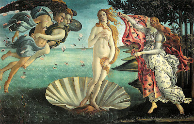 Aphrodite on a scallop shell in the Botticelli classic painting