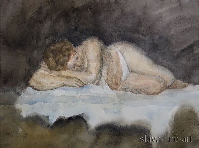 slava-fine-art 안영광 slava watercolor on paper nude model study painting
