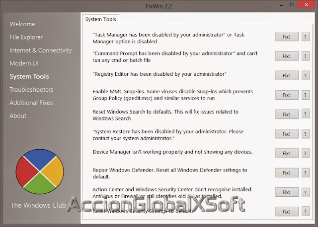 FixWin For Windows 8 2.2 [Utilidad portable para reparación de más de 50 problemas comunes en Windows 8 y 8.1]