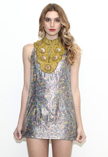 Vintage 1960's metallic silver and gold mod brocade mini dress.