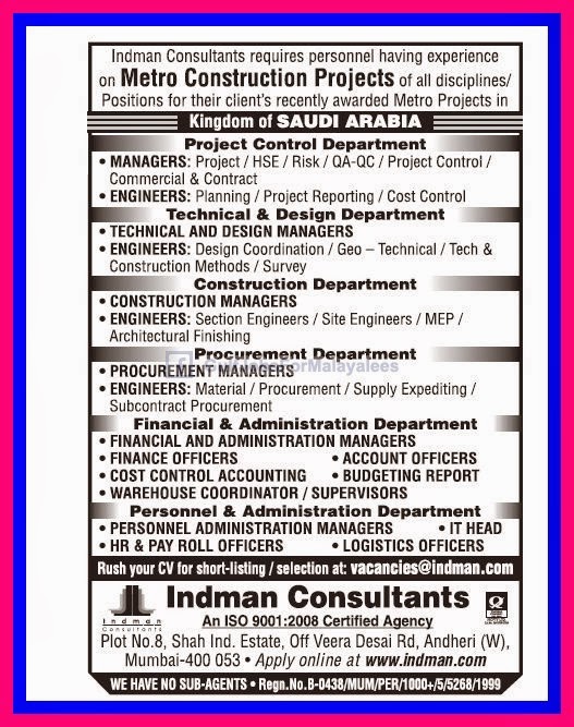 Metro Construction Project Urgent Vacancies