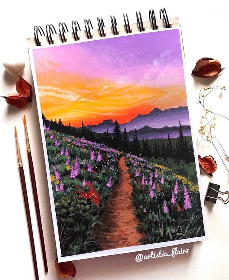 02-Purple-Flowers-at-Sunset-Gouache-Watercolor-Artistic-Flair-www-designstack-co