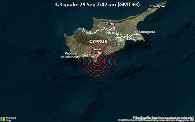 Magnitude 3.3 quake hits Limassol, Cyprus early on Friday