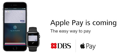 Source: DBS website. A link on the DBS home page leads to a notice that Apple Pay is coming.