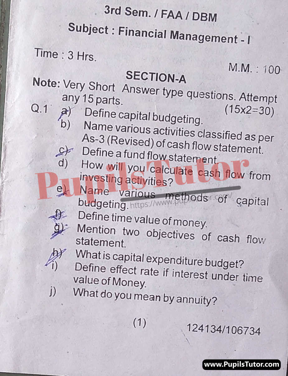 HSBTE (Haryana State Board of Technical Education, Panchkula Haryana) FAA Semester Exam Third Semester Previous Year Financial Management Question Paper For 2022 Exam (Question Paper Page 1) - pupilstutor.com