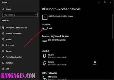 Gambar ilustrasi tampilan jendela pengaturan bluetooth di windows 10