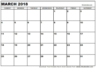 Free Printable Calendar March 2018