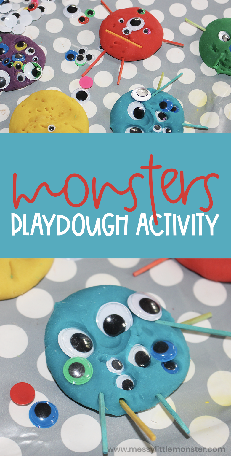 playdough monsters counting activity for toddlers and preschoolers. Easy halloween activity idea.