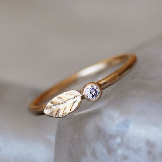 Leaf  Bud Gold Diamond Ring - LilianGinebra