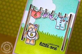 Sunny Studio Stamps: Baby Bear Welcome Little One Clothesline card by Eloise Blue.