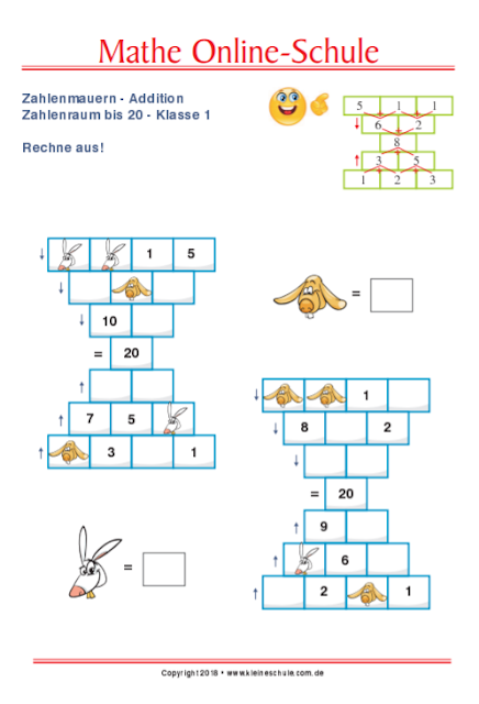 Matheaufgaben für 1. Klasse Grundschule Gemischte Aufgaben - Tipss und Vorlagen