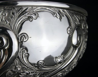 ANTIQUE 19thC VICTORIAN SOLID SILVER BOWL ON EBONISED STAND, LONDON c.1894 