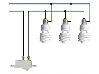 Residential electrical installations diagram three spotlights in parallel