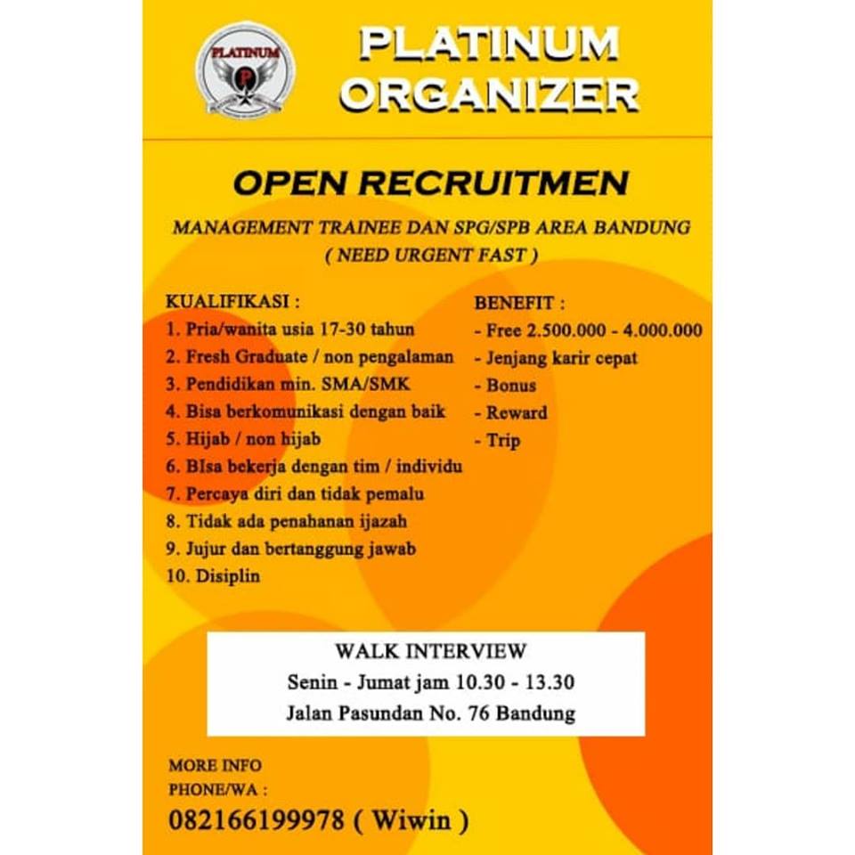 Lowongan Kerja Platinum Organizer Bandung Januari 2019 Info