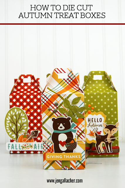 How to Die Cut Autumn Treat Boxes with www.jengallacher.com. #papercraft #autumncraft #fallcraft #treatbox