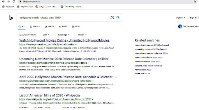 bing search for hollywood movie release 2020