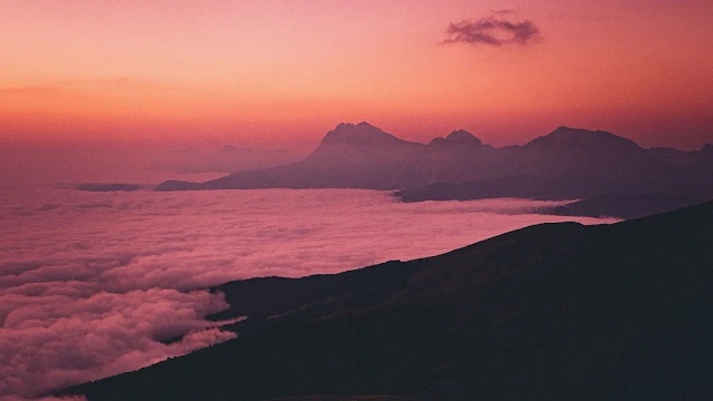 Wallpaper Mountain, Clouds, Pink Sunset Dusk, Sky