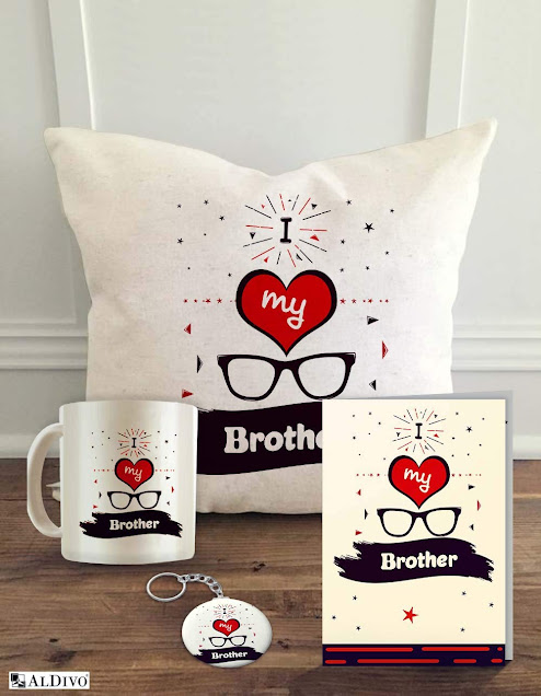 ALDIVO Combo Gift for Brother | Gift for Brother | Gift for Best Brother | Gift for Bro (12" x 12" Cushion Cover with Filler + Printed Coffee Mug +Greeting Card + Printed Key Ring)