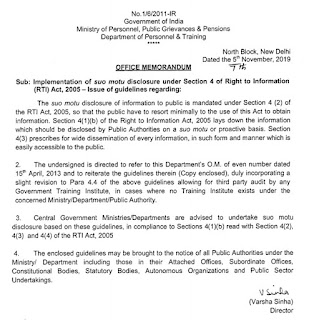 DoPT orders 2019 Guidelines of suo motu disclosure under Section 4 of RTI Act 2005