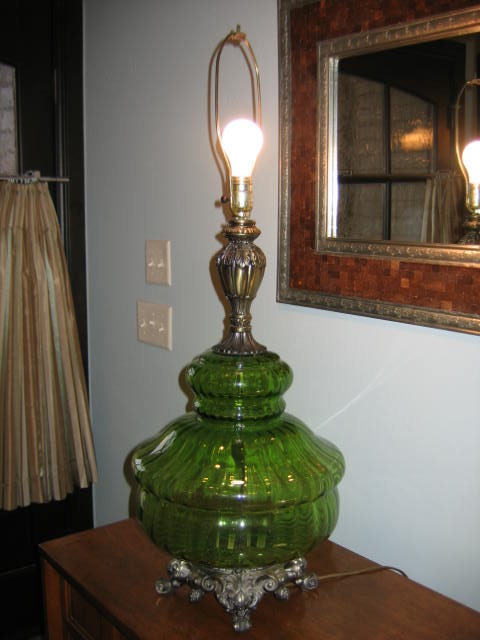 Vintage Green Glass Table Lamp