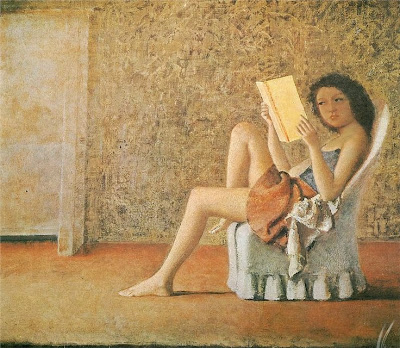 painting by polish/french painter balthus of a girl reading in a chair