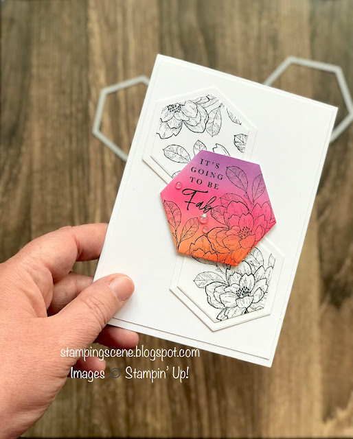 freshly made sketches challenge card with hexagon dies and blending