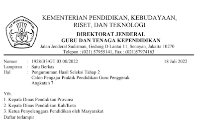 Pengumuman Hasil Seleksi Tahap 2 Pengajar Praktek Angkatan 7