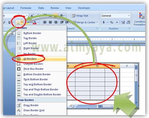  Gambar: Cara memberi border untuk tabel dari sheet excel di microsoft word