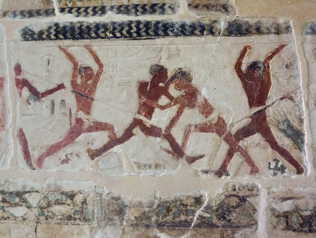 Изображение рыбаков, сражающихся в гробнице Мастаба Нианххнума и Хнумхотепа, Саккара, Египет
