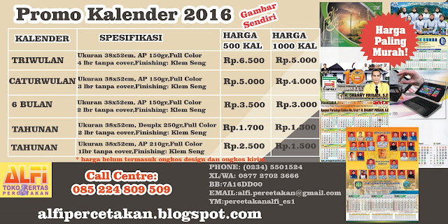 DAFTAR HARGA KALENDER DINDING 2016 Super Murah