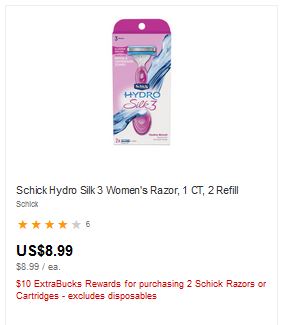 Schick Hydro Silk 3 Women's Razor, 1 CT, 2 Refill-