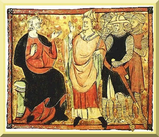 14th-century depiction of Becket (center) with King Henry II - PD-1923