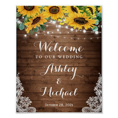  Rustic Sunflower String Lights Lace Wedding Sign