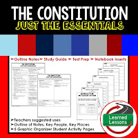 Constitution Outline Notes, Civics Test Prep, Civics Test Review,Civics Study Guide, Civics Summer School Outline, Civics Unit Reviews, Civics Interactive Notebook Inserts