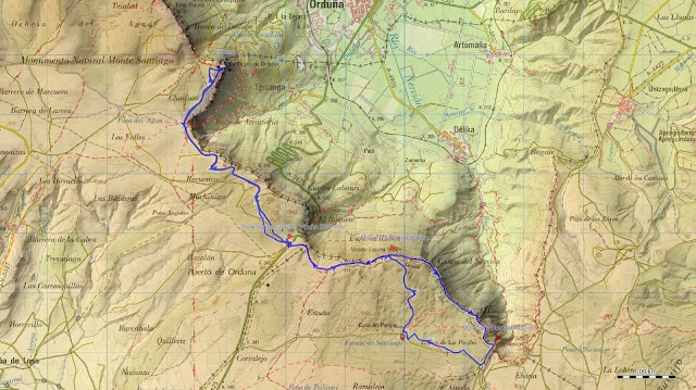 Mapa Ruta de Mountain Bike en Orduña Txarlazo y Salto del Nervion