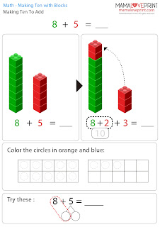 MamaLovePrint . Grade 1 Math Worksheets . Making Ten with Blocks for Addition PDF Free Download