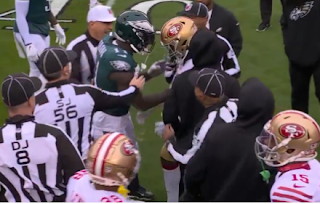 AJ Brown, Jimmie Ward separated during pregame warmups, Niners vs. Eagles, 1/29/2023