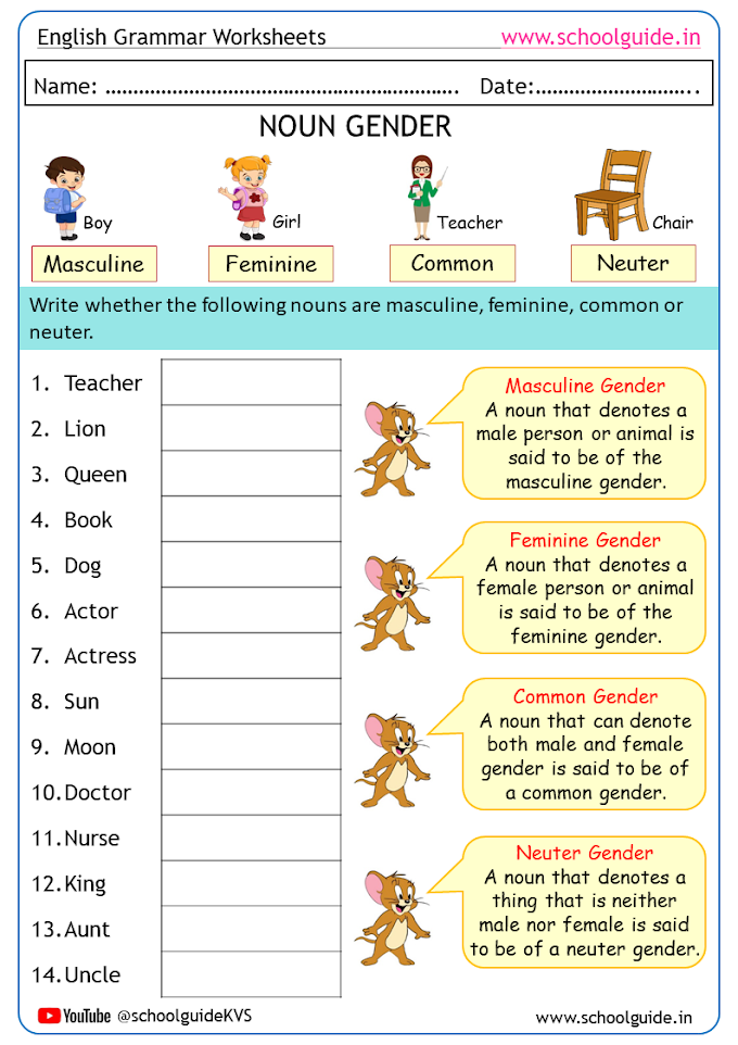 Free Printable Noun Gender Worksheets